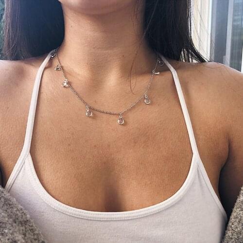 Tenande New Fashion Heart Crystal Necklaces Leaf Moon Choker Necklaces Pendants for Women Beach Style Statement Jewelry Bijoux