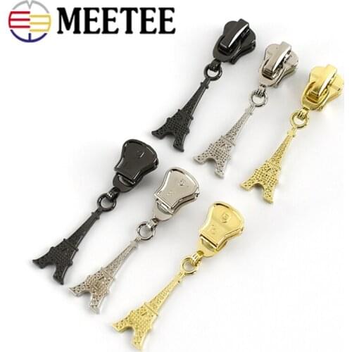 10pcs Meetee 3# 5# Tower Zipper Slider Puller Head for Metal Resin Zip Repair Kit Closure Bags Suitcase Clothing Sew Accessories