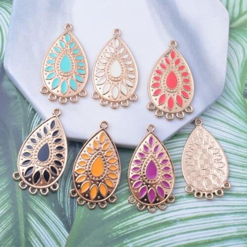 12pcs 35*19mm Kc Gold Color Connector Enamel Water Drop Charm Earring Component DIY Earrings Pendant
