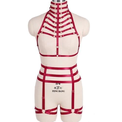 Gothic Women Body Bondage Harness Straps 2 Pcs Set Sexy Lingerie Chest Cage Bra Belt Restraints Leg Suspenders Garter Belt Bdsm