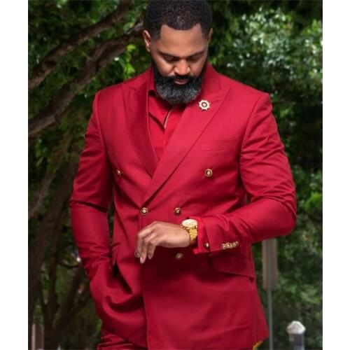 2021 Red Mens Suit Dinner Party Jacket Pant Double Breasted Custom Made Formal Suits Wedding Tuxedos Business For Men Groom Wear