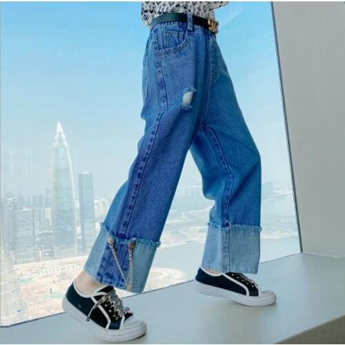 2021new wholesale girls denim wide pants fashion summer spring girls jean pants 4-9t A834