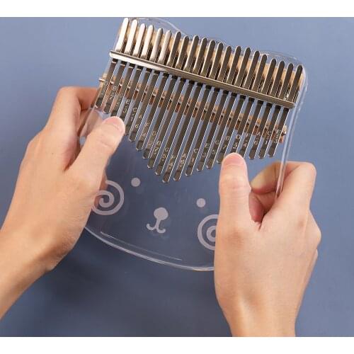 21-Key Cute Transparent Thumb Piano Kalimba Acrylic Material with Carry Case Tuning Hammer Stickers Cleaning Cloth Musical Gift