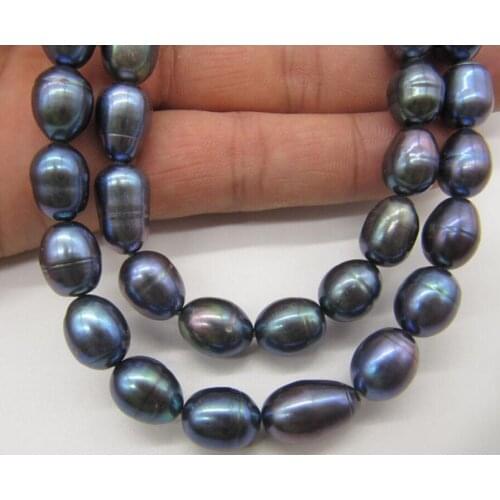 Free Shipping BEAUTIFUL AAA 9-10MM TAHITIAN BLACK PEARL NECKLACE 2 ROW 17-18"