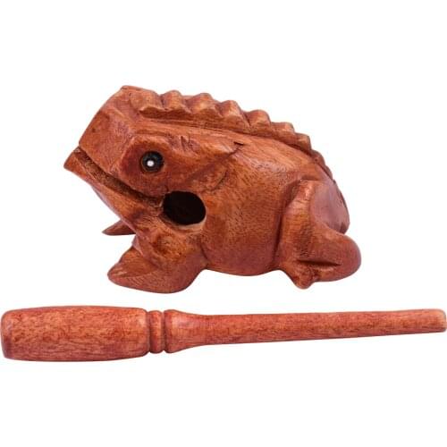 Muslady Large Frog Guiro Rasp Frog Sound Maker Around 6 Inches Long Solid Wood Material Musical Percussion Instrument