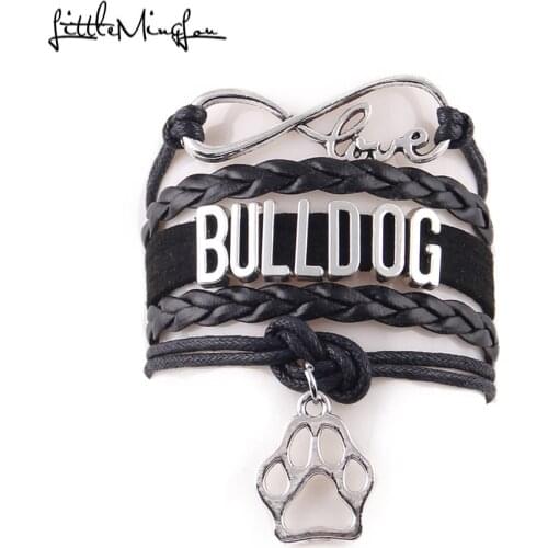 Infinity love BULLDOG bracelet stacks dog pet paw charm leather handmade wrap women bracelets & bangles for women men jewelry