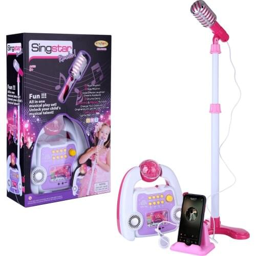 Children Creative Multifunctional Cartoon Music Speaker with Standing Microphone Musical Instrument Toy Gift For 3+ - Pink