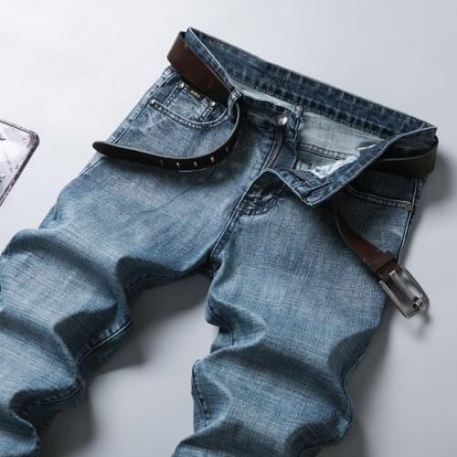 Denim Trousers Classic Men Plus Size 28-40 Spring Autumn 2021 Mens Smart Jeans Business Fashion Straight Regular Gray Stretch