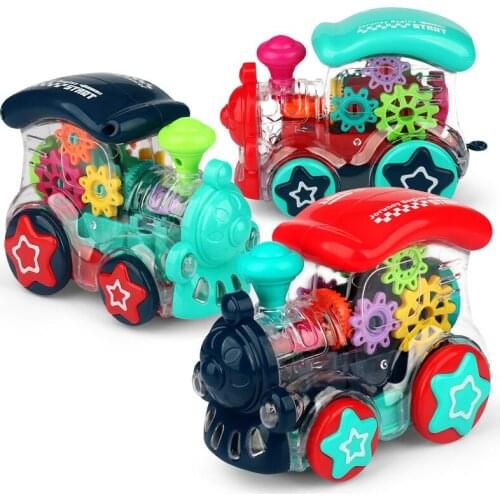 Electronic Transparent Music Gear Train Car Musical Led Light Early Education Funny Kids Toy Gift