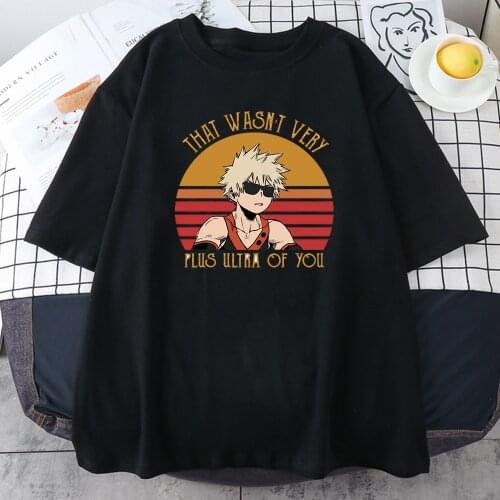 Harajuku Anime Print Womens T-Shirt My Hero Academia Casual T Shirts 2021 Summer Cool T Shirt Street Fashion Black Tee Girls