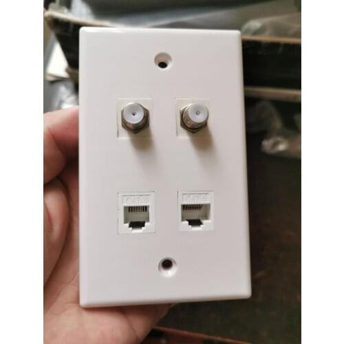US Version 2 Ports Coaxial TV F Head Digital TV Faceplate With Female To Female Phone RJ11 CAT6 RJ45 Lan Faceplate In White