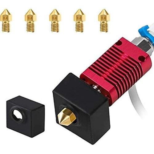 Hotend Kit for MK8 Extruder,Heating Block with Silicone Cover and 5 X0.4mm Nozzles, for Ender-3/Ender-3S/Ender-3 Pro