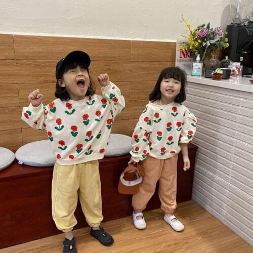 Girls Korean Flowers Sweatshirt Tops 2021 Spring New Childrens Sweatshirt Baby Long Sleeve Pullovers T Shirt Kids Girls Top Tee