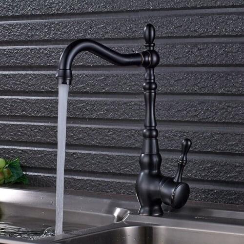 Countertop-mounted bathroom kitchen faucet single handle 360 swivel sink mixing faucet black hot and cold water