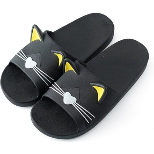 Cute Cat Home Bathroom Slippers Summer Indoor Couples Antiskid Slides Men/Women Flat PVC Soft Comfortable Beach Shoes