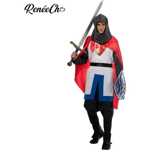 Reneecho Men Medieval Knight Costume Halloween Costume For Adult Paladin Warrior Cosplay
