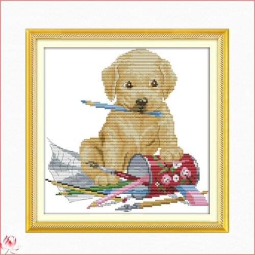 The Dog Painting Cross Stitch Kit 14ct 11ct Printed Fabric Embroidery Kit DIY Handmade Needlework Home Decoration Craf Giftt
