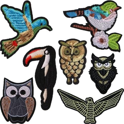 Cartoon Canary Owl Bird Animal Womens Childrens Sequins Patch Briefcase Badges Embroidery On Clothes DIY Sewing Accessories