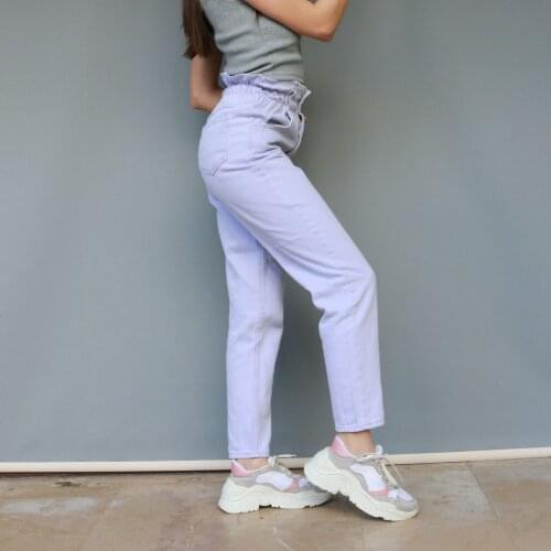 2021 New Spring High Waist Mom Jeans Woman Fashionable Casual Straight Pants Lilac Purple Female Denim Skinny Pencil