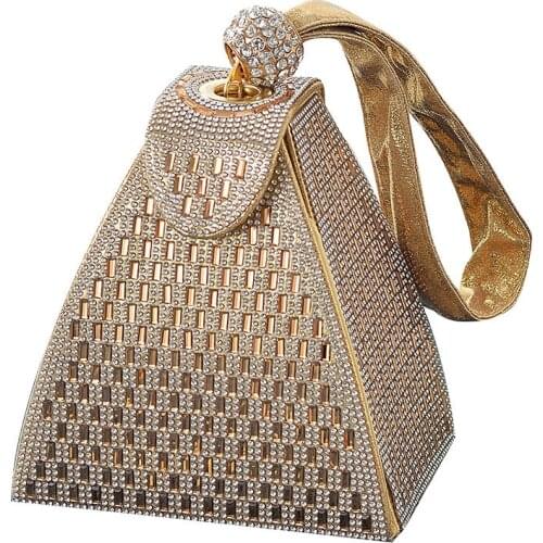 2021 New Gold Evening Bags for Women Diamonds Fashion Triangle Mini Handbags Ladies Party Clutch Purse Bolso Mujer