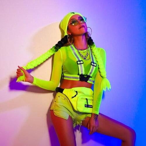 New Fashion fluorescent color perspective Jumpsuit Women Singer Sexy Stage Outfit Bar DS Dance Performance Show Costume Set