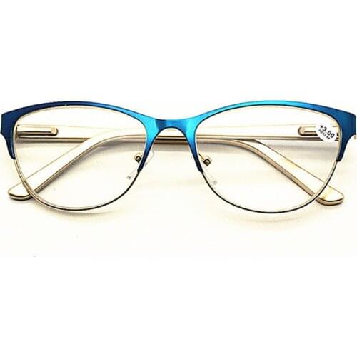 Womens Reading Glasses Blue New HD Lens Fashion Purple Alloy Metal Spring Hinges Frame Reading Glasses 1.0-3.5 R254