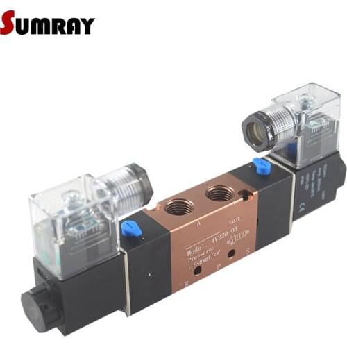 SUMRAY Pneumatic Flow Adjust Solenoid Valve 4V220-08/4V320-10/4V420-15 5 Way 2 Position Electric Magnetic Valve AC110/220V