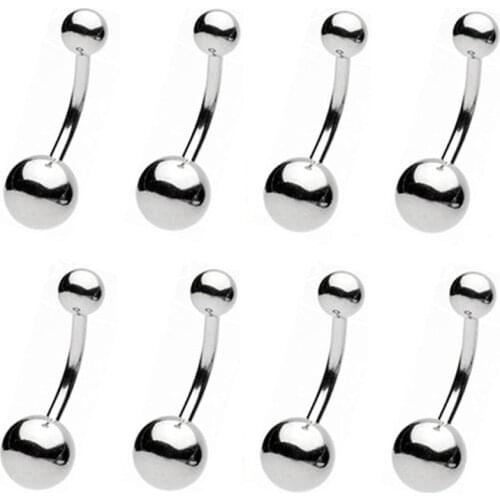 8pcs/lot Stainless Steel Navel Belly Button Ring with Steel Ball Jewelry Piercing Stud Plain Silver Color Body Jewelry