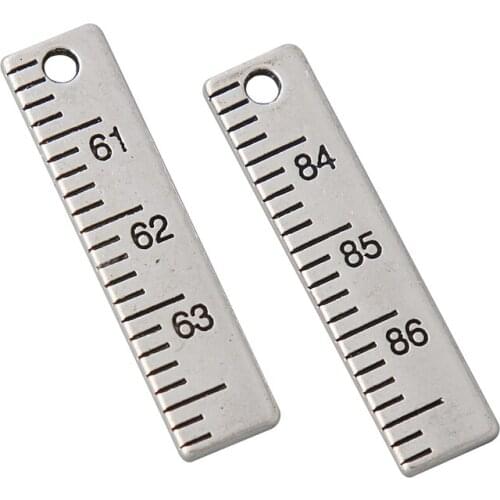 RAINXTAR Fashion Alloy Student Ruler Charms Double Side School Stationery Charms 8*33mm 10pcs AAC1944