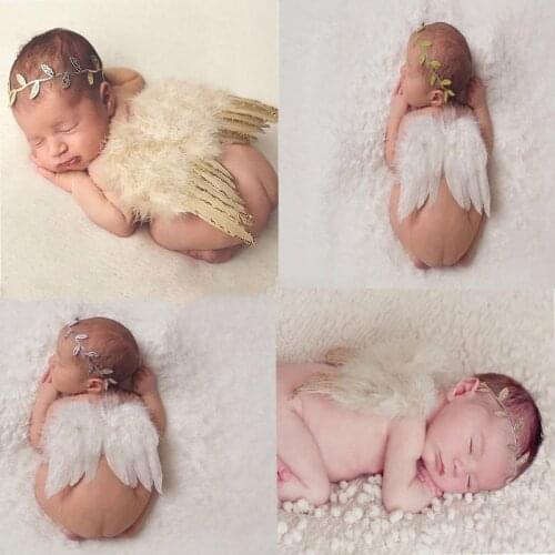 Newborn Photography Props Infant Baby Girls Boy Angel Feather Wings Feather Photo Prop Wings Headband Clothing Hairband