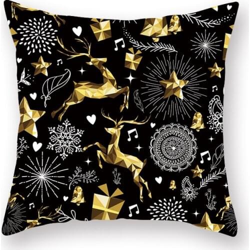 Christmas Pillowcase Golden Elk Printing Velvet Throw Pillow Case Sofa Office Cushion Cover for Home Happy New Year Decoration