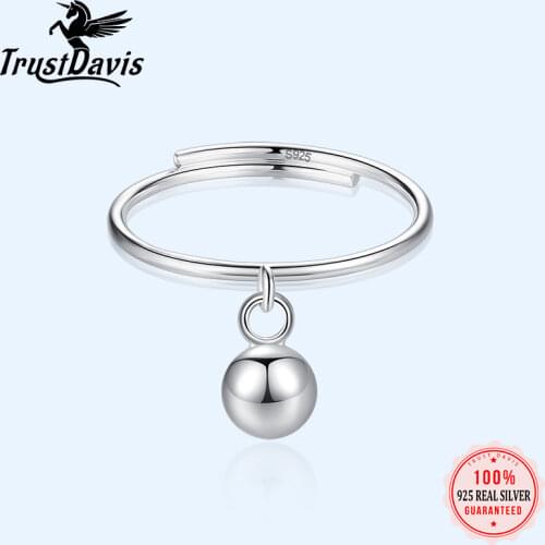 TrustDavis Minimalist Real 925 Sterling Silver Fashion Sweet Ball INS Opening Ring For Women Wedding Party Jewelry Gift DA1357