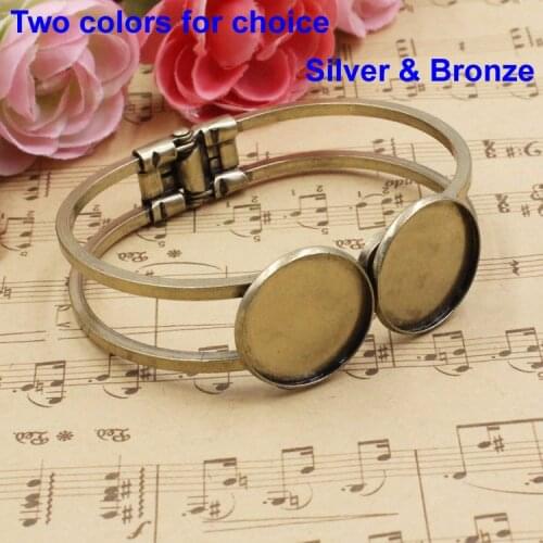 Fit 20mm Cabochons Vintage Copper Round Blank Setting Bezel Base Double Head Bracelet Base For DIY Making 2pcs/lot K02022