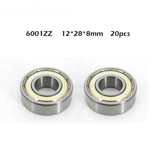 High quality 20PCS 6001ZZ Bearing ABEC-1 12x28x8 mm Deep Groove 6001 ZZ Ball Bearings 6001Z 80101 Z 6001z Bearing 12*28*8 mm