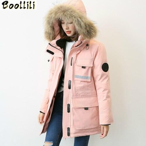 Boollili 90% White Goose Down Jacket Women Winter Coat Women Real Raccoon Fur Collar Korean Puffer Jacket Women Parka