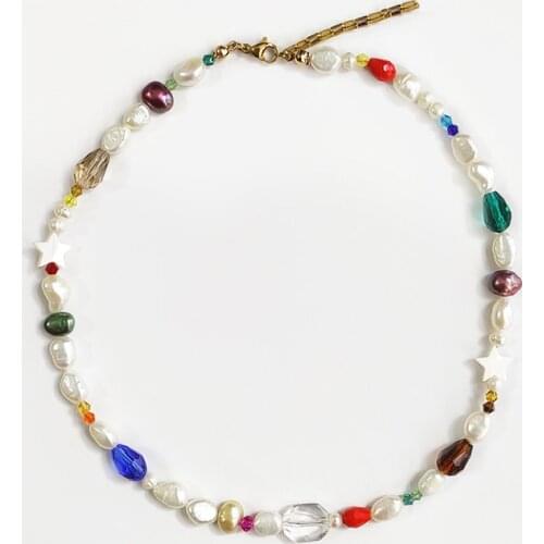 Bohemian women charming pearls necklace handmade crystal beads mix and match fashion wild choker цепочка на шею женская 2021