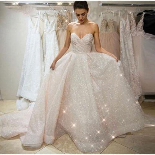 New Style Sexy Strapless Sequin Wedding Dress свадебное платье Vestido De Novia Bride To Be Vestido De Fiesta De Boda MF0204