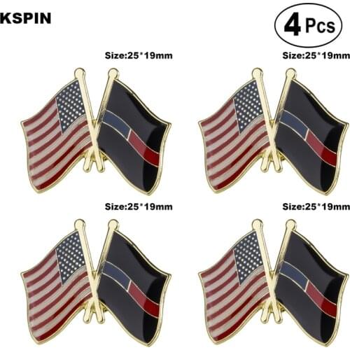 U.S.A & Thin Blue Red Line 2 Friendship Flag Pin Lapel Pin Badge Brooch Icons 4pcs