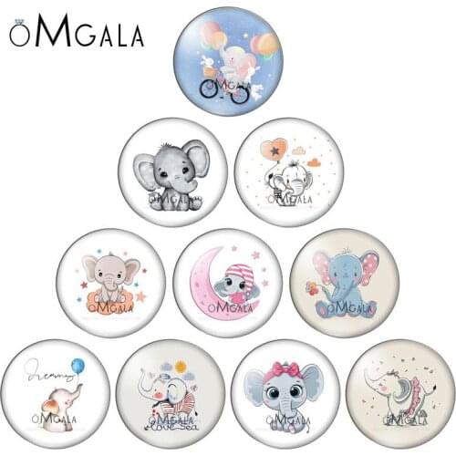 Cartoon Cute Baby Elephants 10pcs 12mm/18mm/20mm/25mm Round photo glass cabochon demo flat back Making findings