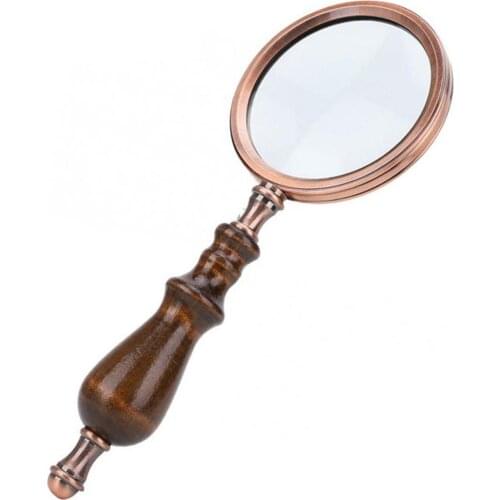10X Retro Handheld Magnifier Magnifier Wooden Handle Optical Glass Magnifying Glass for Reading Coins Repair Work