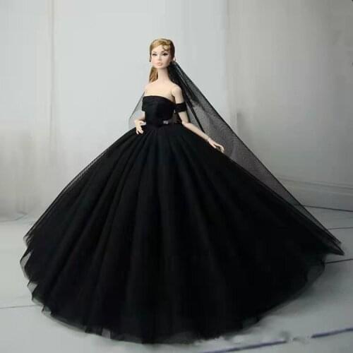 11.5" Classic Black Lace Princess Gown Wedding Dress for Barbie Dolls Clothes 1/6 BJD Doll Accessories Vestido Dollhouse DIY Toy