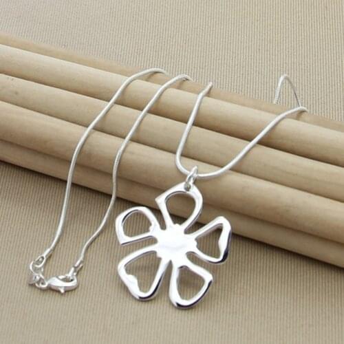 925 Sterling Silver 18 Inch Chain Flower Pendant Necklace For Woman Wedding Engagement Party Charm Jewelry Gifts
