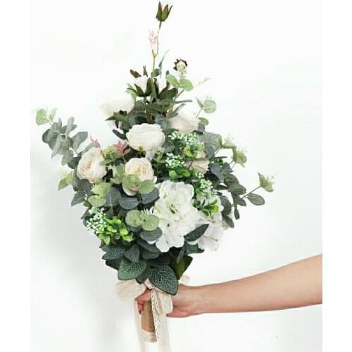 SESTHFAR White Greenery Peonies Rose Wedding Bouquet Boho Artificial Bridesmaids Holding Flowers Bridal Eucalyptus Hand Bouquet