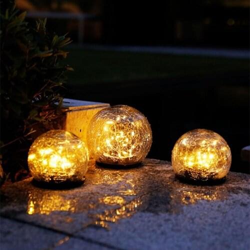 Crackle Ball Outdoor LED Solar Garden Glass Ball Light Garden Grass Light Balcony Decoration Christmas Waterproof Light