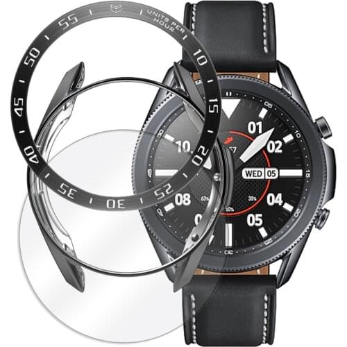 3 pack case for samsung galaxy watch 3 45mm 41mm case + Bezel Ring loop + Tempered Glass Screen Protector galaxy watch 3 film