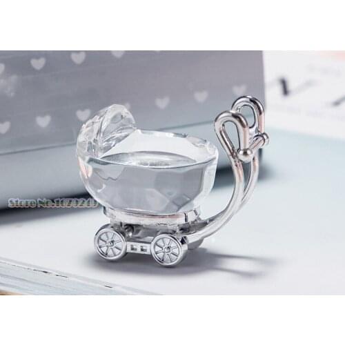 Pram New Born Carriage Crystal Baby Shower Boy Girl Kids Birthday Party Favors For Guests lembrancinha de baby+Gift Box