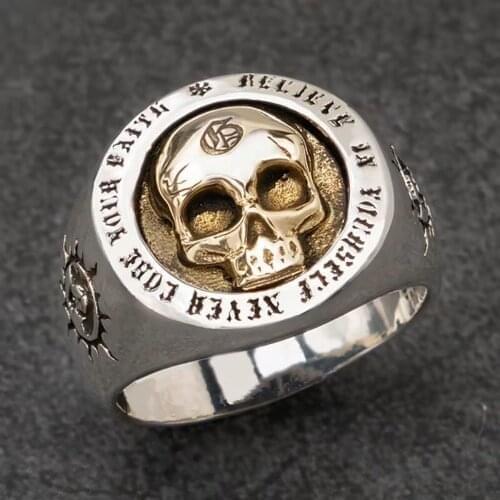 Men Ring Vintage Domineering Skull Rings for Men Trendy Hip Hop Skull Ring Heavy Metal Punk Rock Ring Gift Biker Steam Jewely
