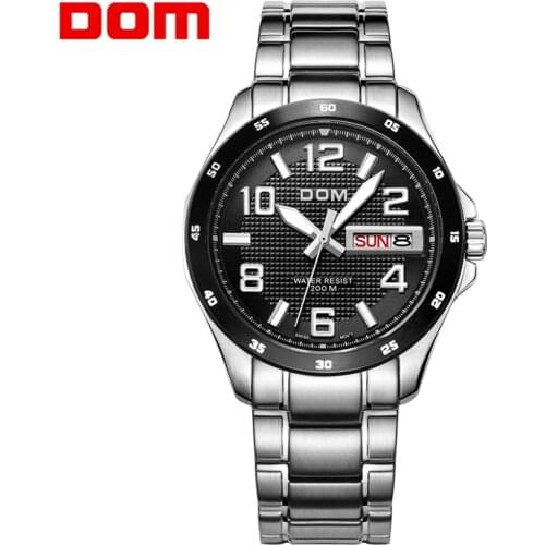 DOM Men’s Case Stainless Steel Quartz Watches With Luminous Date Waterproof Wrist Watch For Man Relojes De Hombr