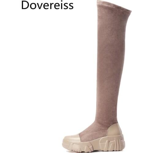 Dovereiss Fashion Womens Shoes Winter Sexy suede Zipper Pure color Round toe Slip on platform boots Over the knee boots 34-39
