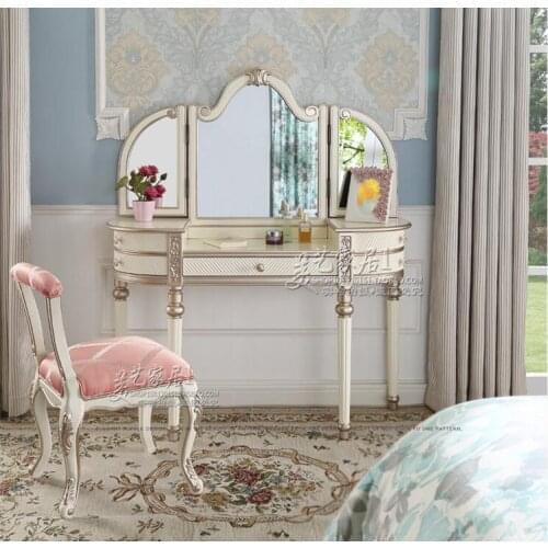 European dressing table bedroom Princess luxury female French solid wood net red dressing table folding mirror